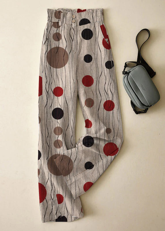 Grey High Waist Button Linen Straigh Pants Summer