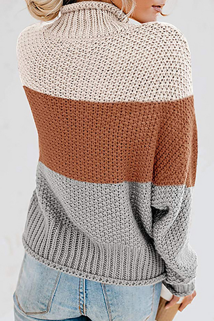 Patchwork Contrast Turtleneck Tops(7 Colors)