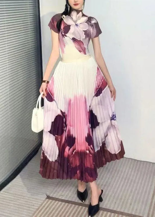 Purple Wrinkled T Shirt and Skirts Two Pieces Set Summer