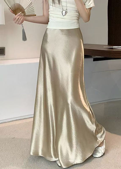 French Champagne Color High Waist Silk Skirt Summer