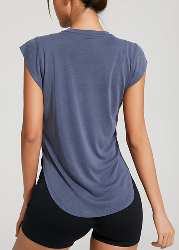 Blue Patchwork Loose Yoga Top Summer
