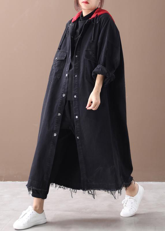 Art Denim Black Clothes Shirts Hooded Button Down Coats