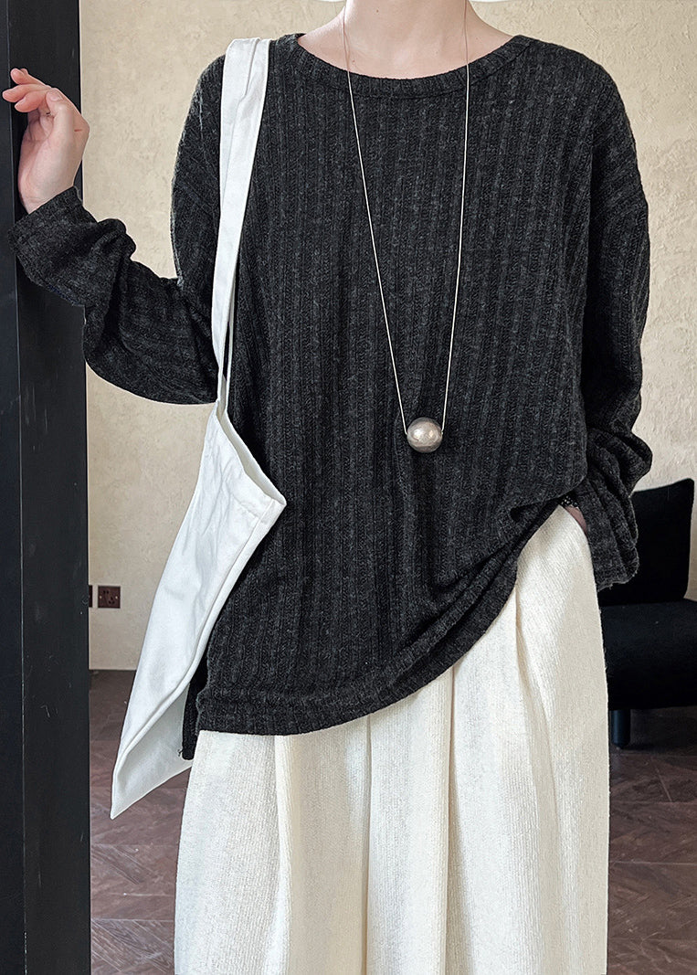Navy O-neck Top Long Sleeve