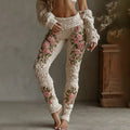 Women's Vintage Rose Floral Art Cozy Knit Leggings elevenforest