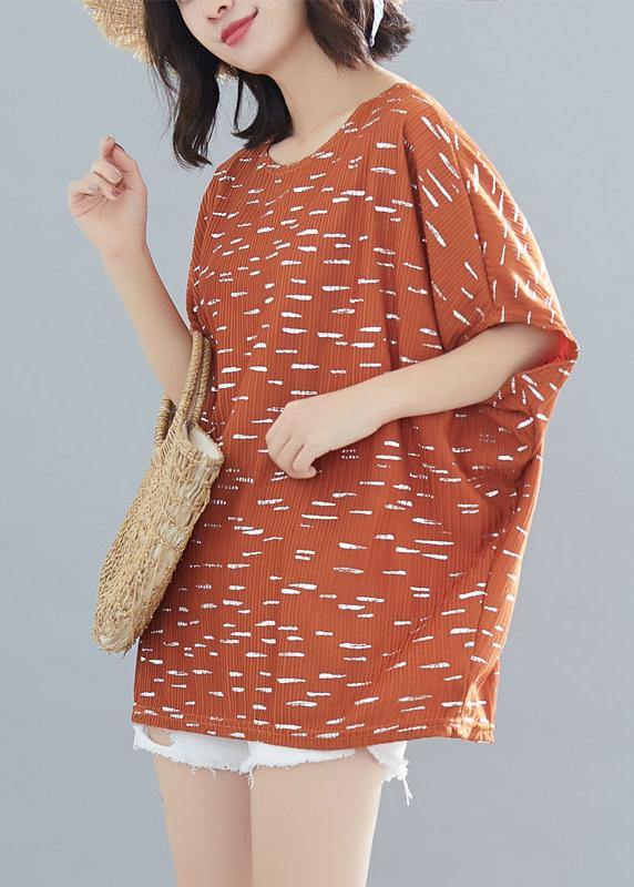 Khaki Print Clothes for O Neck Batwing Sleeve Daily Blouses