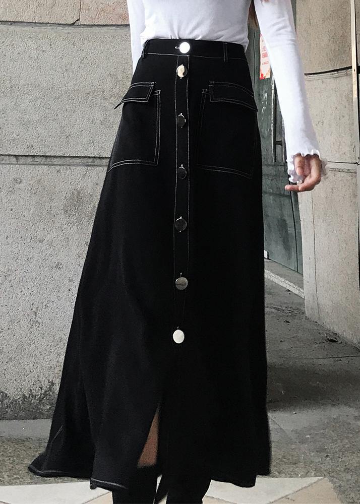 Black High Waist Pockets Skirts Summer