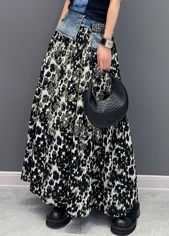 Black Print High Waist Cotton Skirt Fall