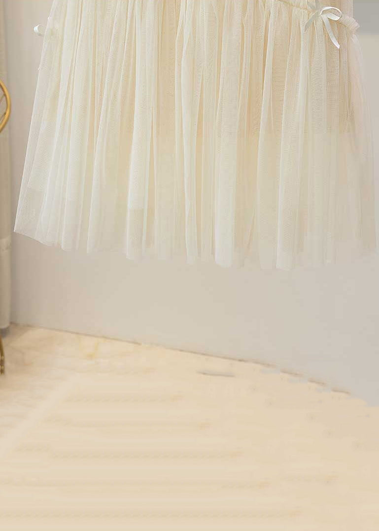 New Apricot Elastic Waist Tulle Pleated Skirt