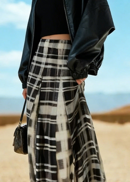 Black White Plaid a Line Skirt Spring