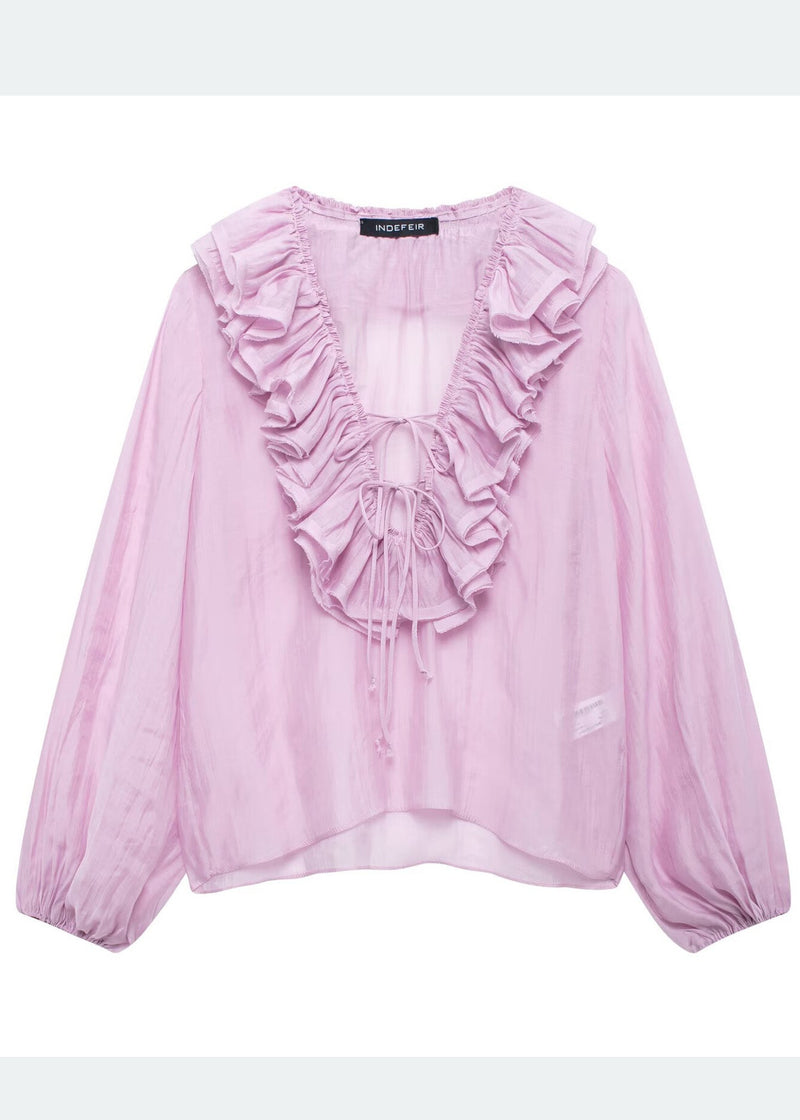 Sky Blue Ruffled Cotton Shirt Tops Summer