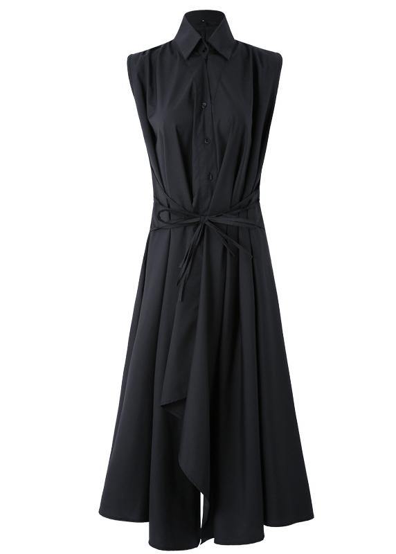 Black Asymmetrical Design Long Summer Chiffon Dress