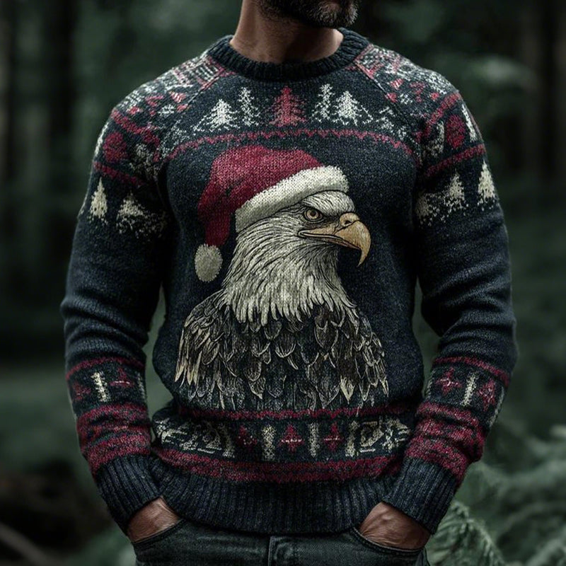 Comstylish Men's Viking Christmas Eagle Pattern Cozy Knit Sweater
