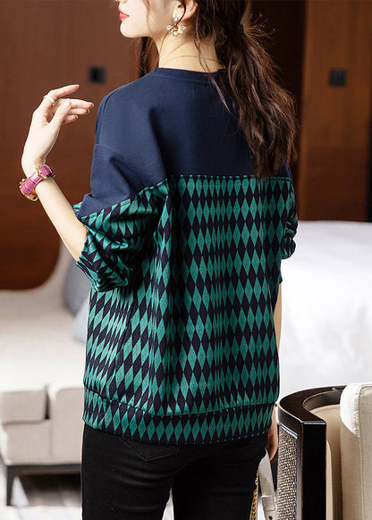 Green O Neck Print Patchwork Cotton Sweatshirt Fall