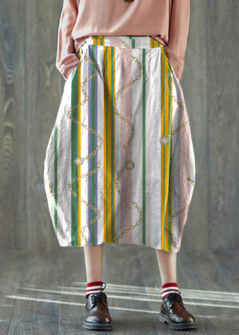 Boutique Red Geometry Pockets Lantern Cotton Linen Summer Skirt
