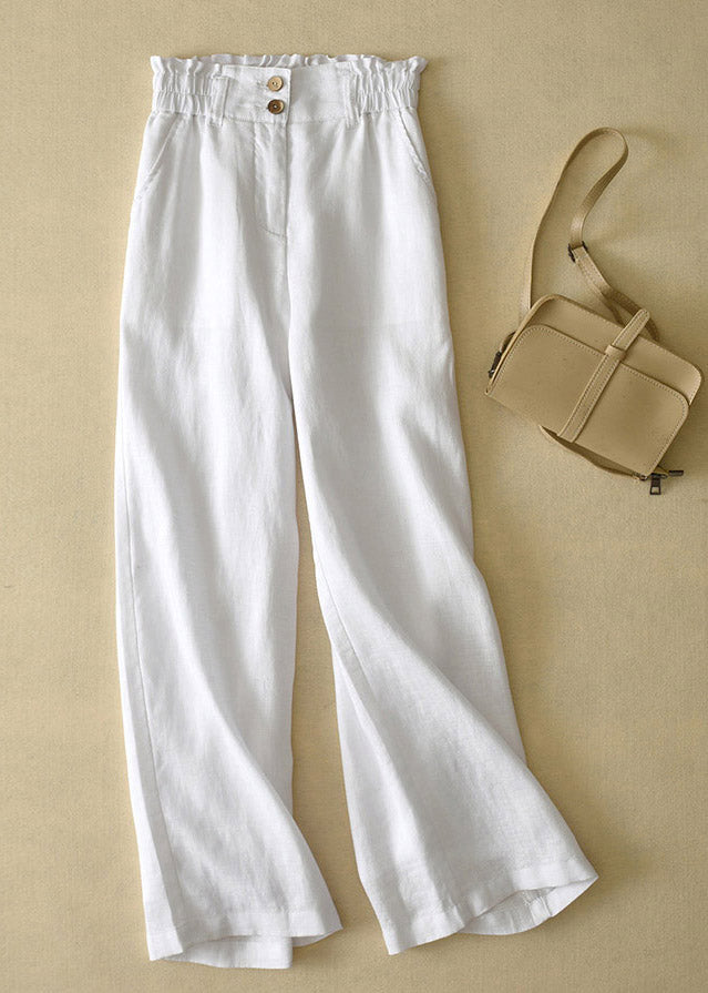 Grey High Waist Button Linen Straigh Pants Summer