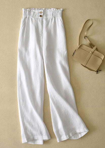 Grey High Waist Button Linen Straigh Pants Summer