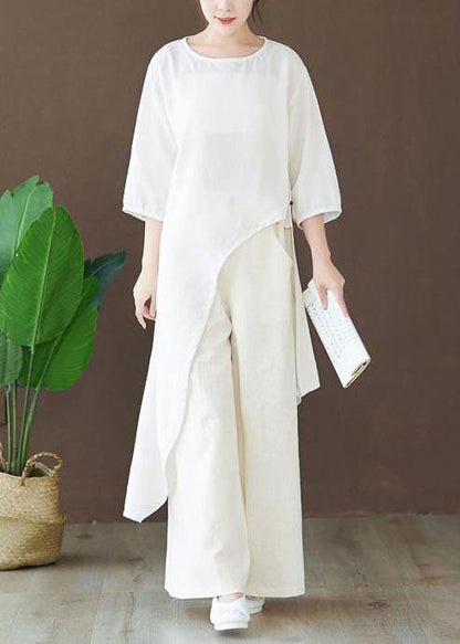 Loose O Neck Asymmetric Blouse Wardrobes White Shirts