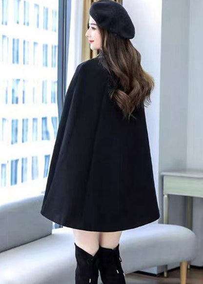 Black Rivet Button Thick Woolen Cape Coat Sleeveless
