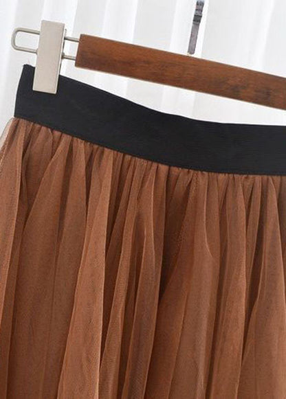French Coffee Elastic Waist Asymmetrical Exra Large Hem Tulle Skirt Summer