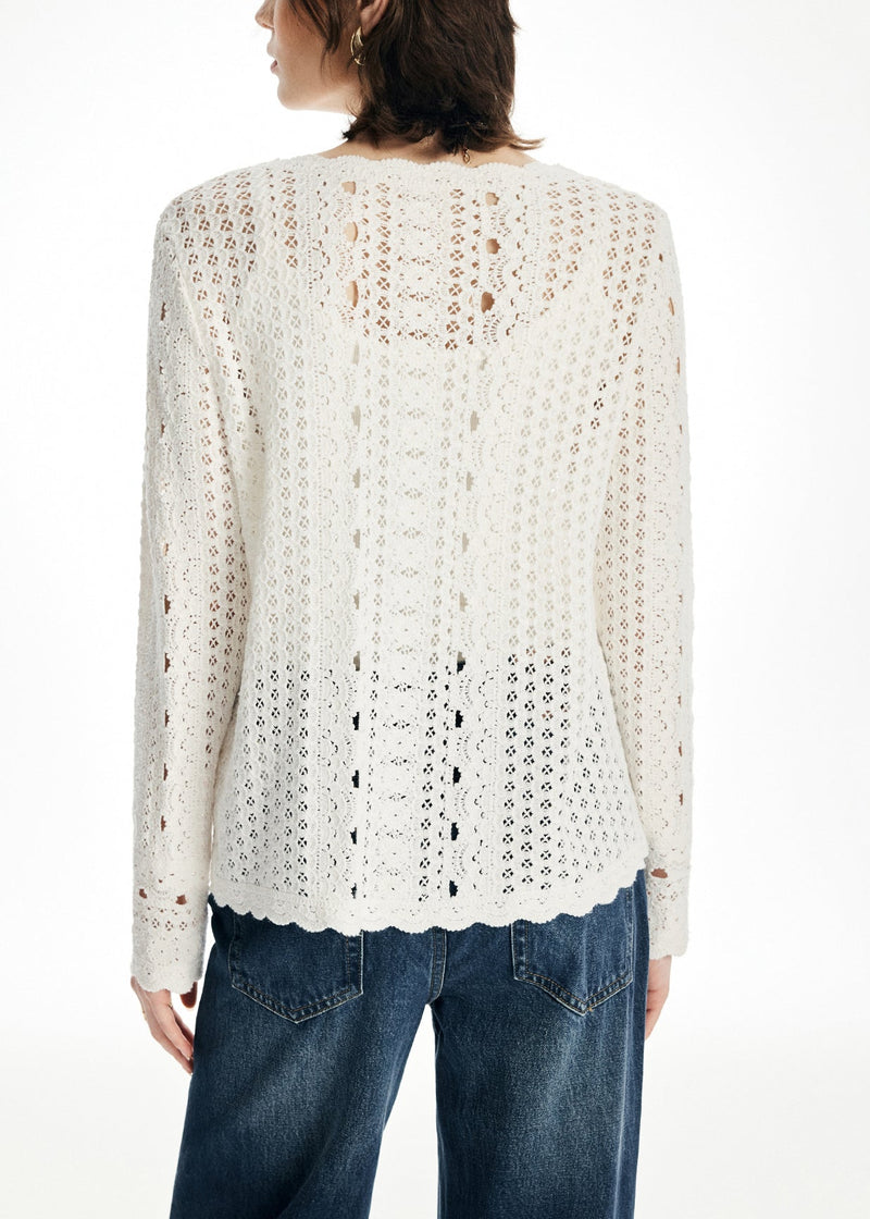 Beige O Neck Hollow Out Knit Cardigan Fall
