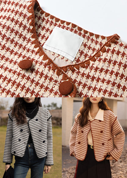 Black O Neck Double Breast Patchwork Cotton Coats Fall