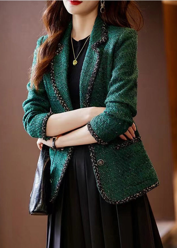 Peacock Green Patchwork Woolen Coat Spring