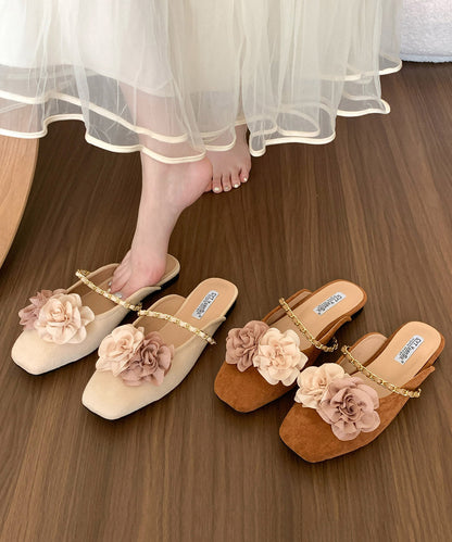 Beige Suede New Retro Splicing Slide Sandals