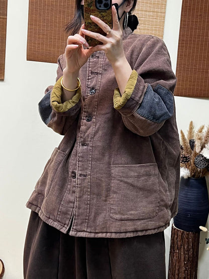 Patchwork Single Breasted Thick Coat