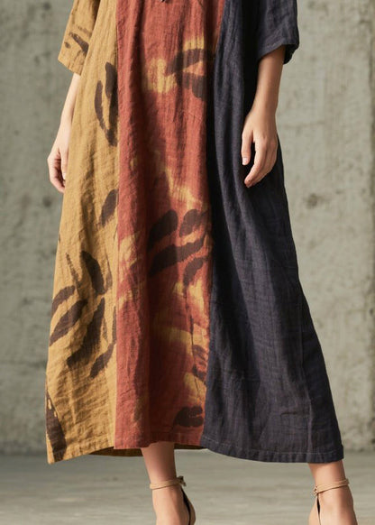Classy Mixed Color Oversized Print Cotton Holiday Dress Summer