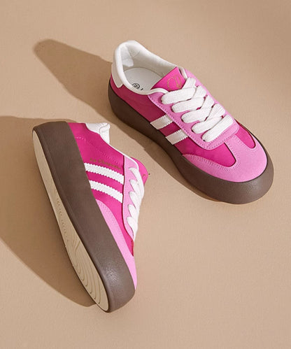 Splicing Platform Flat Shoes Rose Faux Leather Lace Up