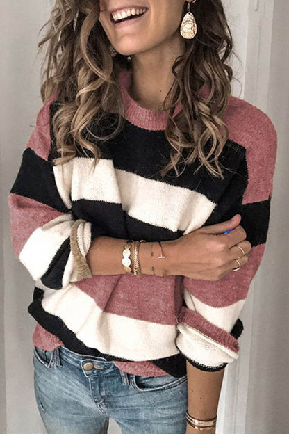 Striped Round Neck Contrast Sweater