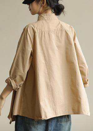 Organic Khaki Tunic Lapel Asymmetric Short Shirt