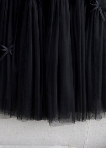 Black Bow High Waist Tulle a Line Skirts Fall