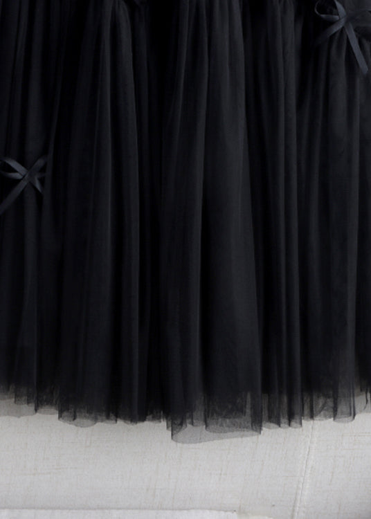 Black Bow High Waist Tulle a Line Skirts Fall