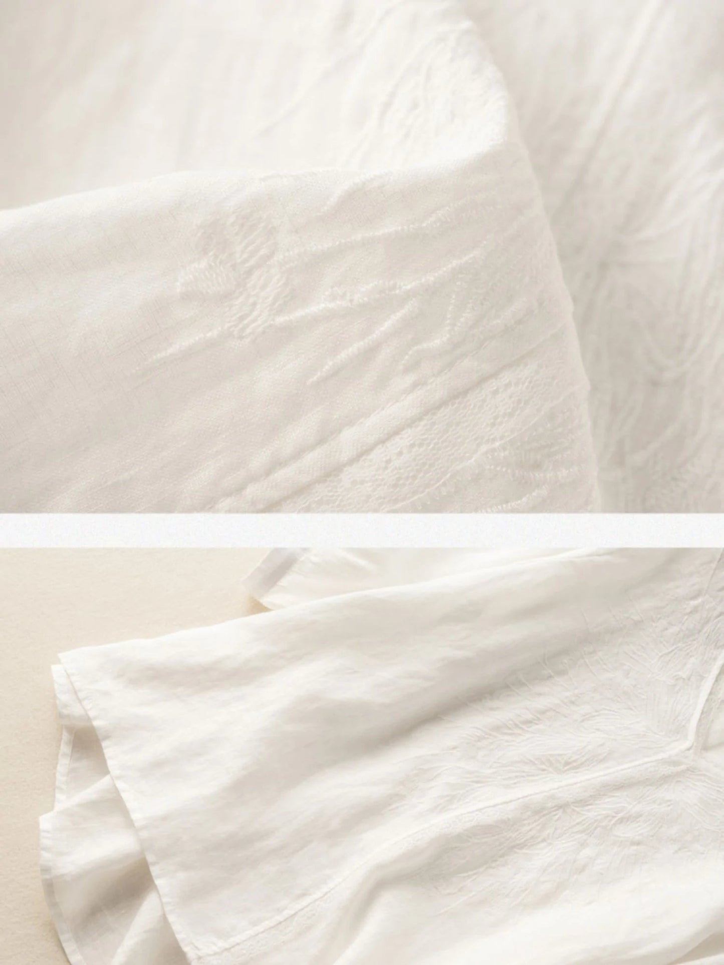 Embroidered V Neck 3/4 Sleeve Linen Tee Top