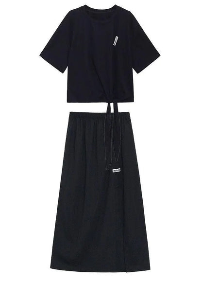 Black Short Top High Waist Slim Skirt Two Piece Set