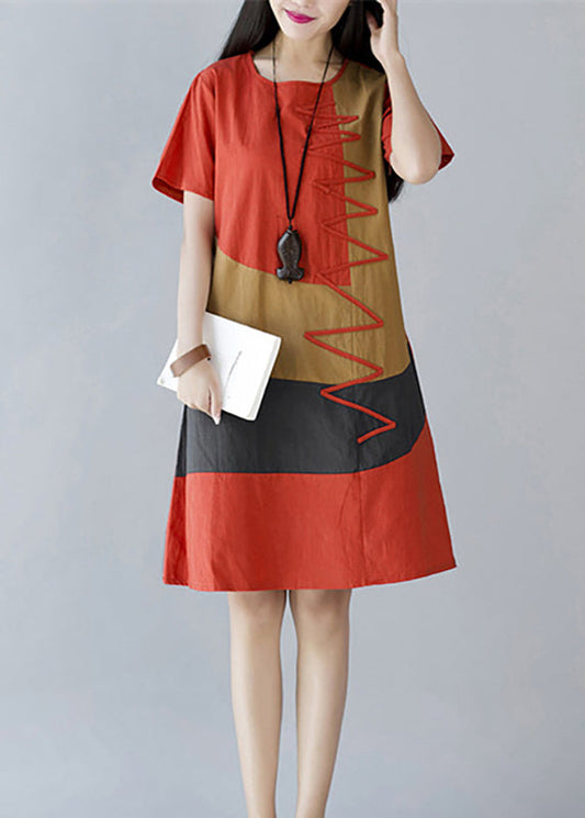 Style Orange Print Cotton a Line Dresses Summer