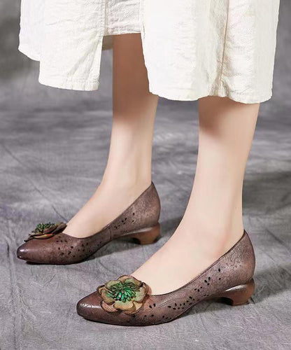 Coffee Hollow Out Splicing Chunky Sandals