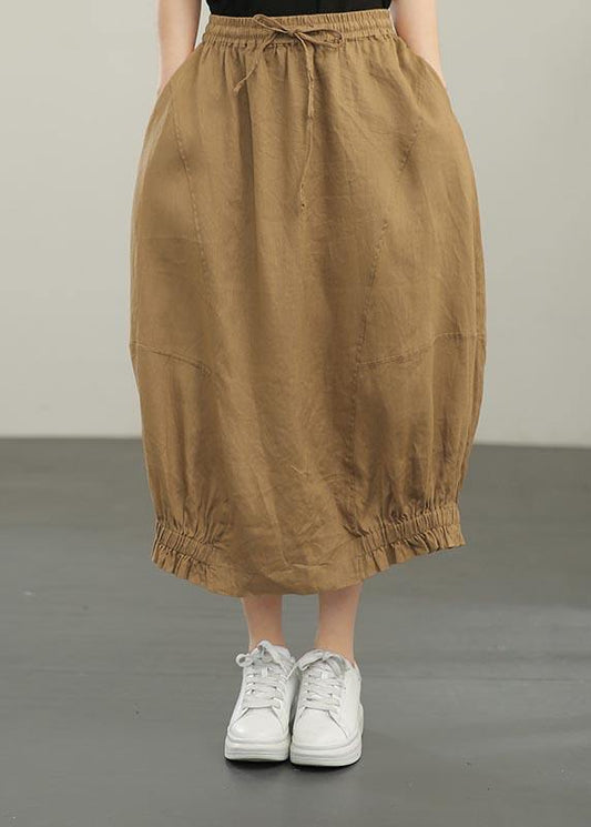 Style Yellow Pockets a Line Summer Linen Skirts