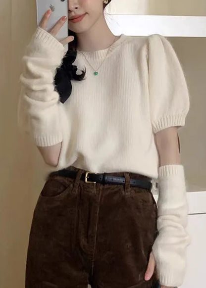 O-neck Short Detachable Sleeve Sweater Bubble Sleeve