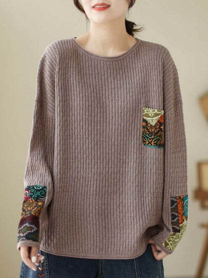Autumn Artsy Knitted Patchwork Loose Sweater