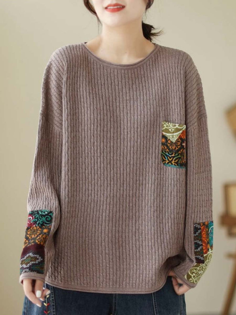 Autumn Artsy Knitted Patchwork Loose Sweater