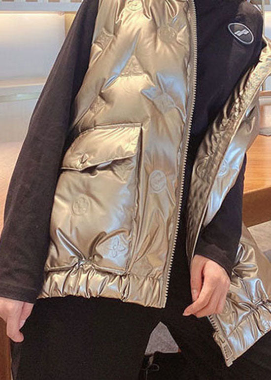 Champagne Zip Up Pockets Duck Down Winter Down Vest