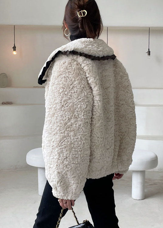 Diy Apricot Peter Pan Collar Button Faux Fur Winter Coat