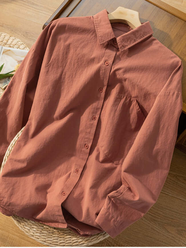 100% Natural Fabric Loose Shirt With Pockets in Color