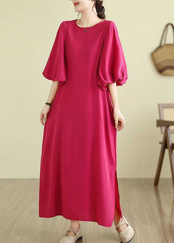 Fruit Green Side Open Cotton Vacation Dresses Lantern Sleeve