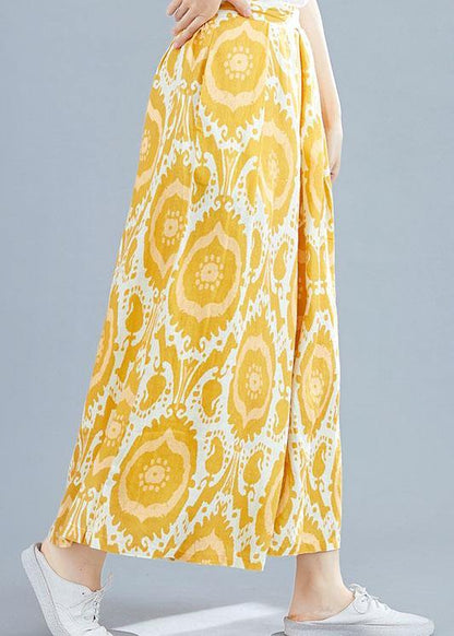 Printed Wide Leg Pants Elastic Waist Wild Pants Skirt