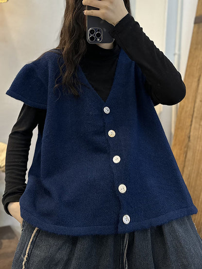 Artsy Knitted Button Sleeve Vest