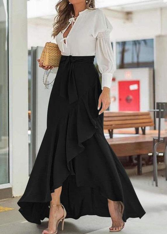 Blue Color High Waist Ruffle High Low Hem Swing Maxi Skirts for