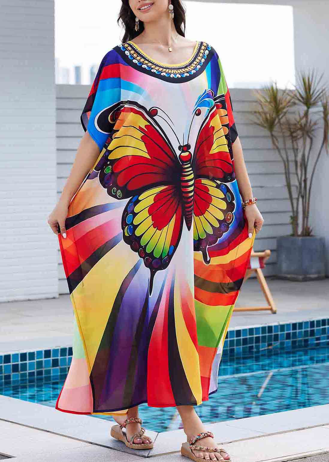 Oversized Print Chiffon Vacation Dress Summer